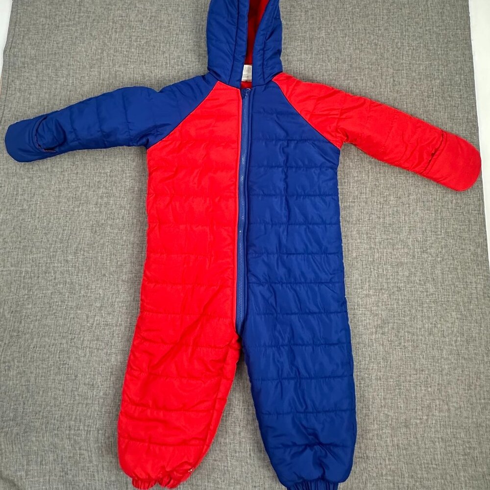 NEW!‎ First Impressions Baby Hooded Snowsuit Winter Jumpsuit Blue Red 18 months - Picture 3 of 14